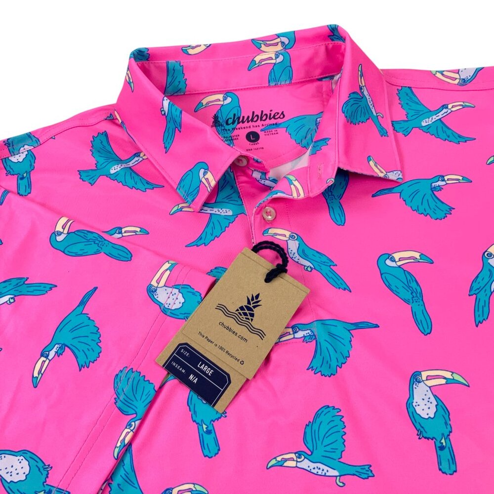 Chubbies Pink Polo Shirt with Playful Bird Pattern